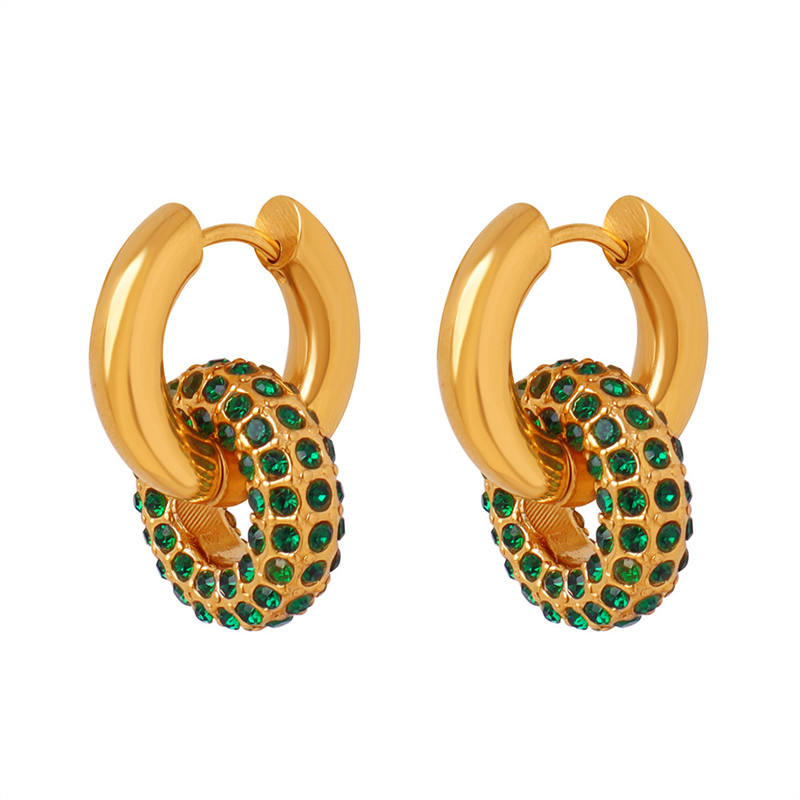 Aria Interlocking Emerald Huggie Hoop Earrings