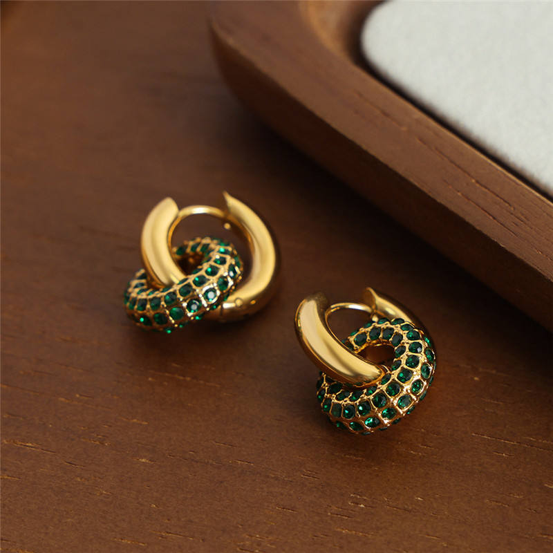 Aria Interlocking Emerald Huggie Hoop Earrings
