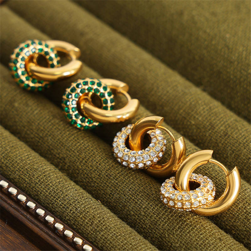 Aria Interlocking Emerald Huggie Hoop Earrings