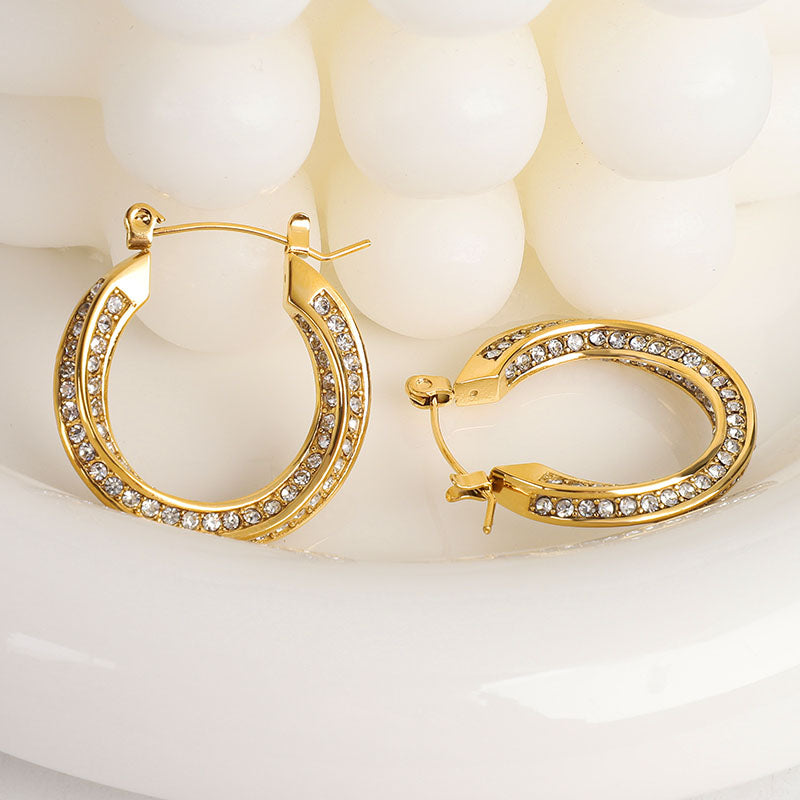 Lyra Twisted Crystal Pave Hoop Earrings