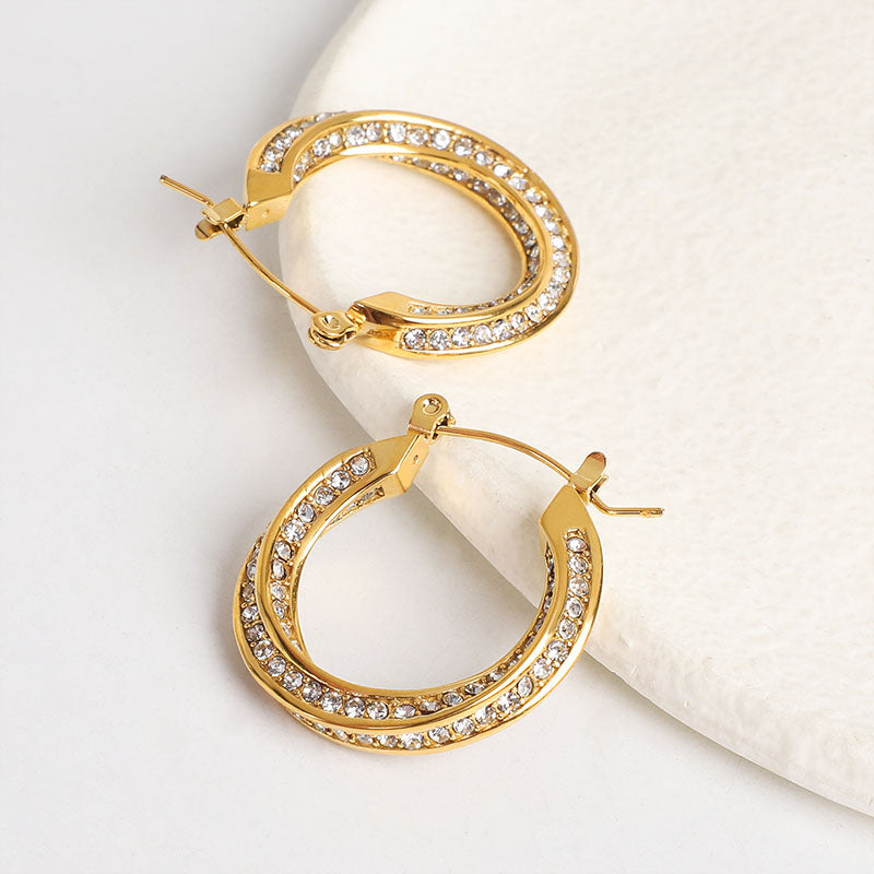 Lyra Twisted Crystal Pave Hoop Earrings