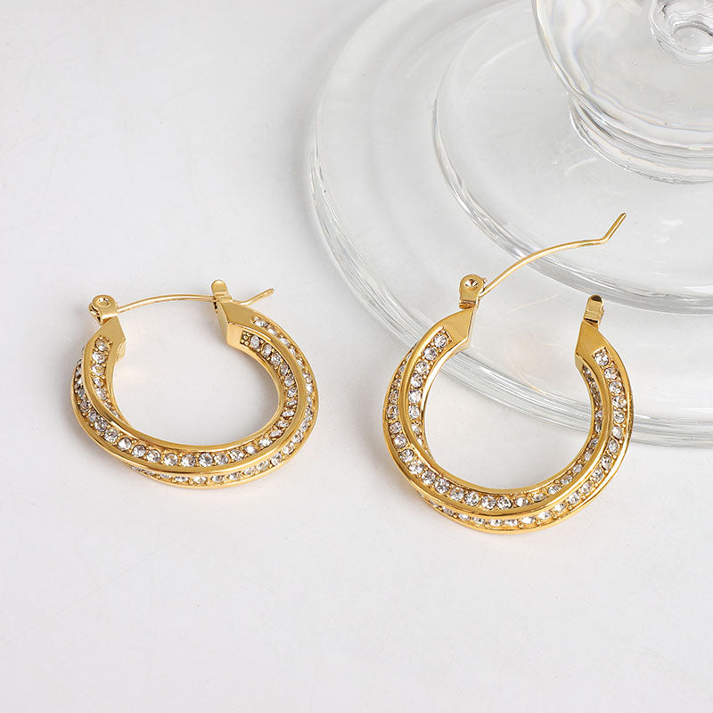 Lyra Twisted Crystal Pave Hoop Earrings