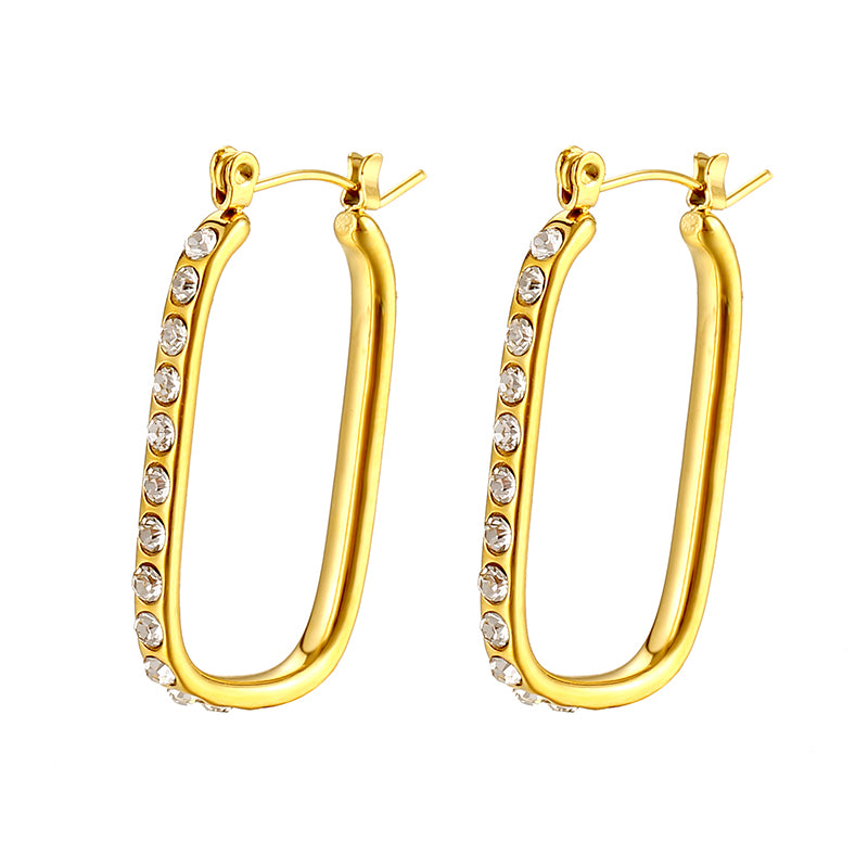 Nova Elongated Oval Crystal Hoop Earrings