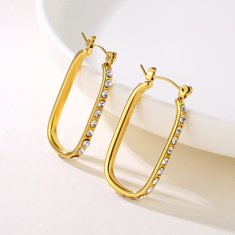 Nova Elongated Oval Crystal Hoop Earrings