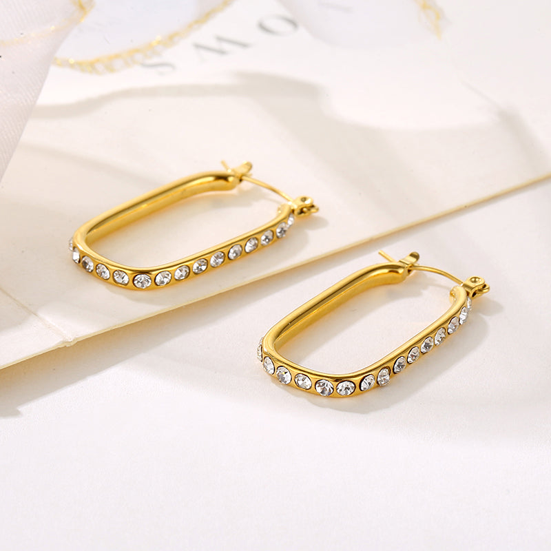 Nova Elongated Oval Crystal Hoop Earrings