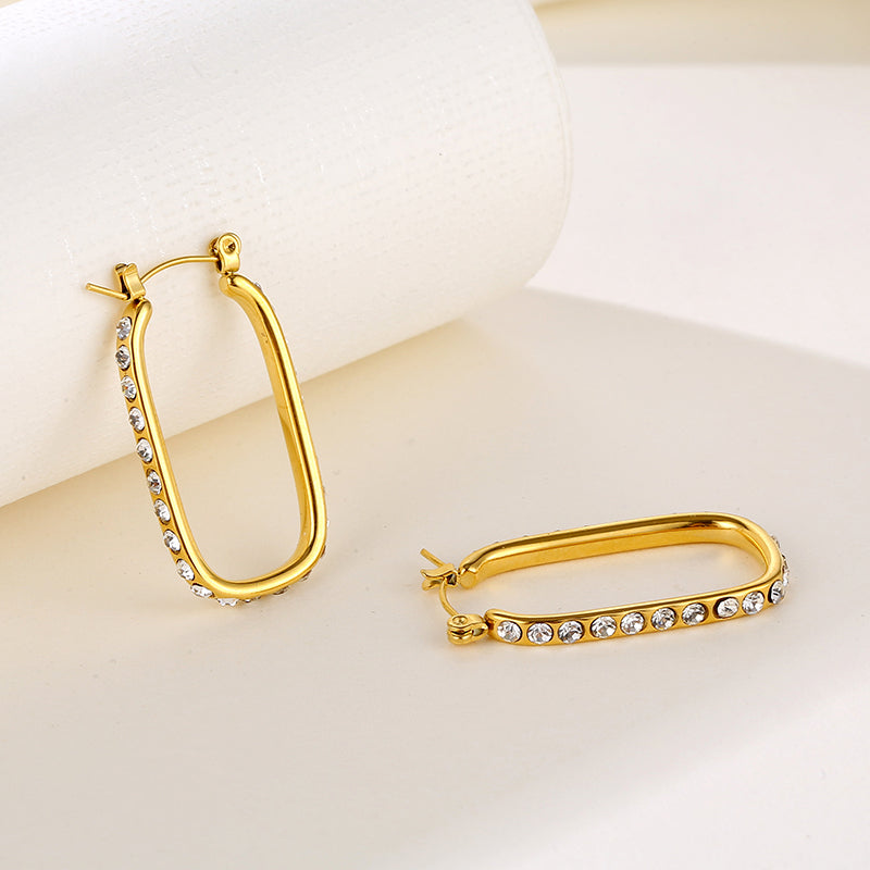 Nova Elongated Oval Crystal Hoop Earrings