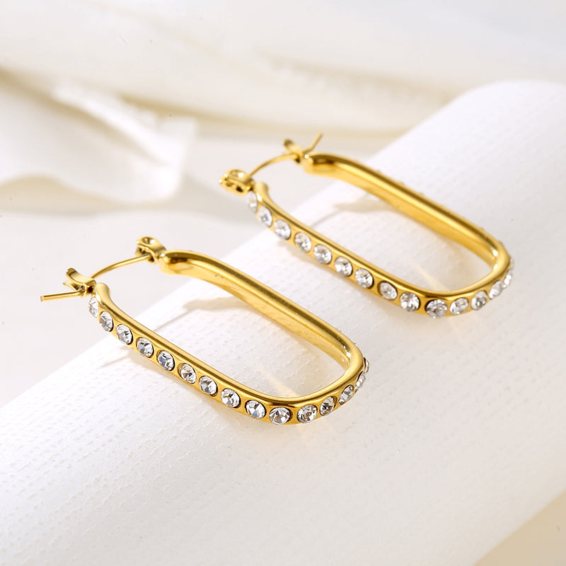 Nova Elongated Oval Crystal Hoop Earrings